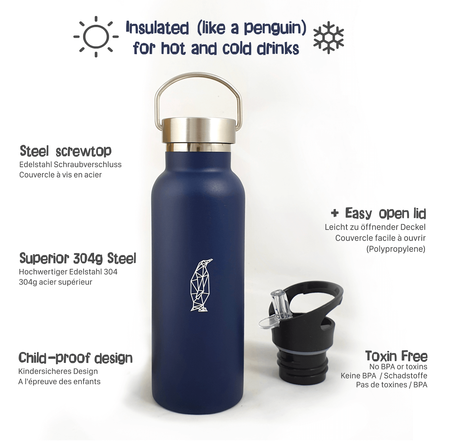 Geometric Penguin Stainless Steel Bottle – Modern Design, All-Day Hydration