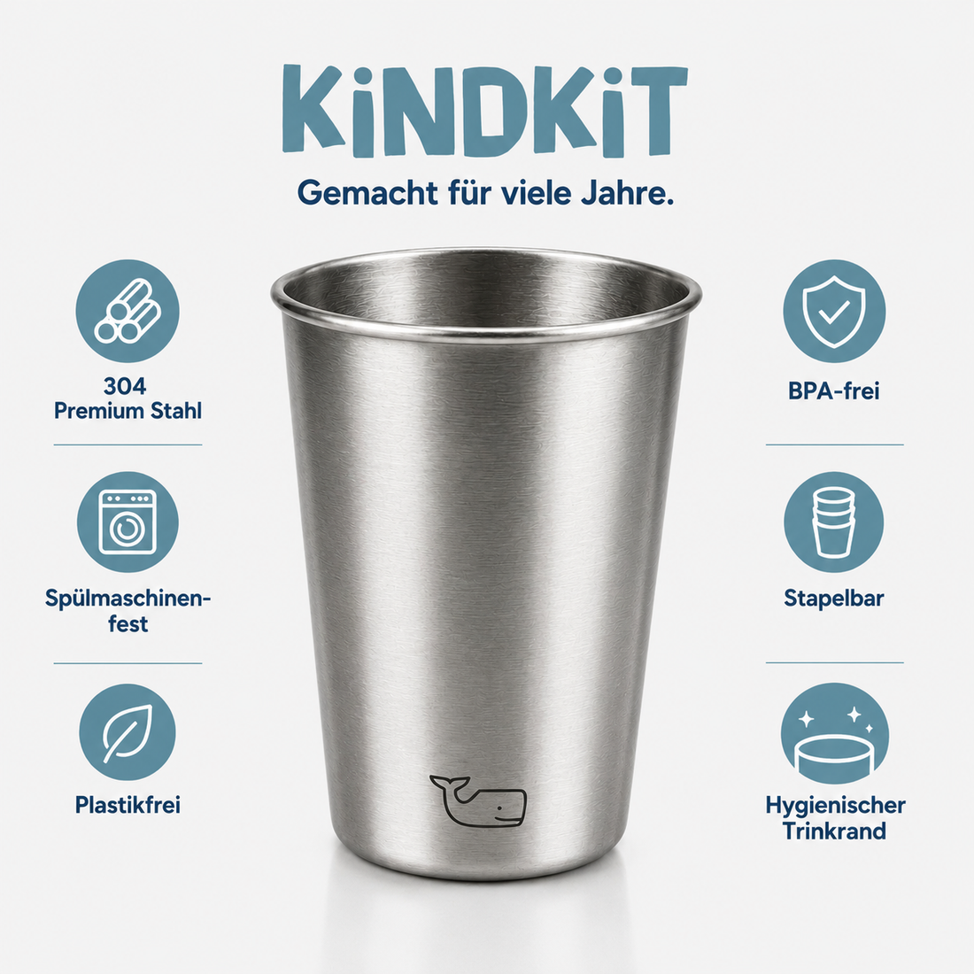 KiNDKiT Edelstahl Kinderbecher, BPA-frei und ohne Bisphenole