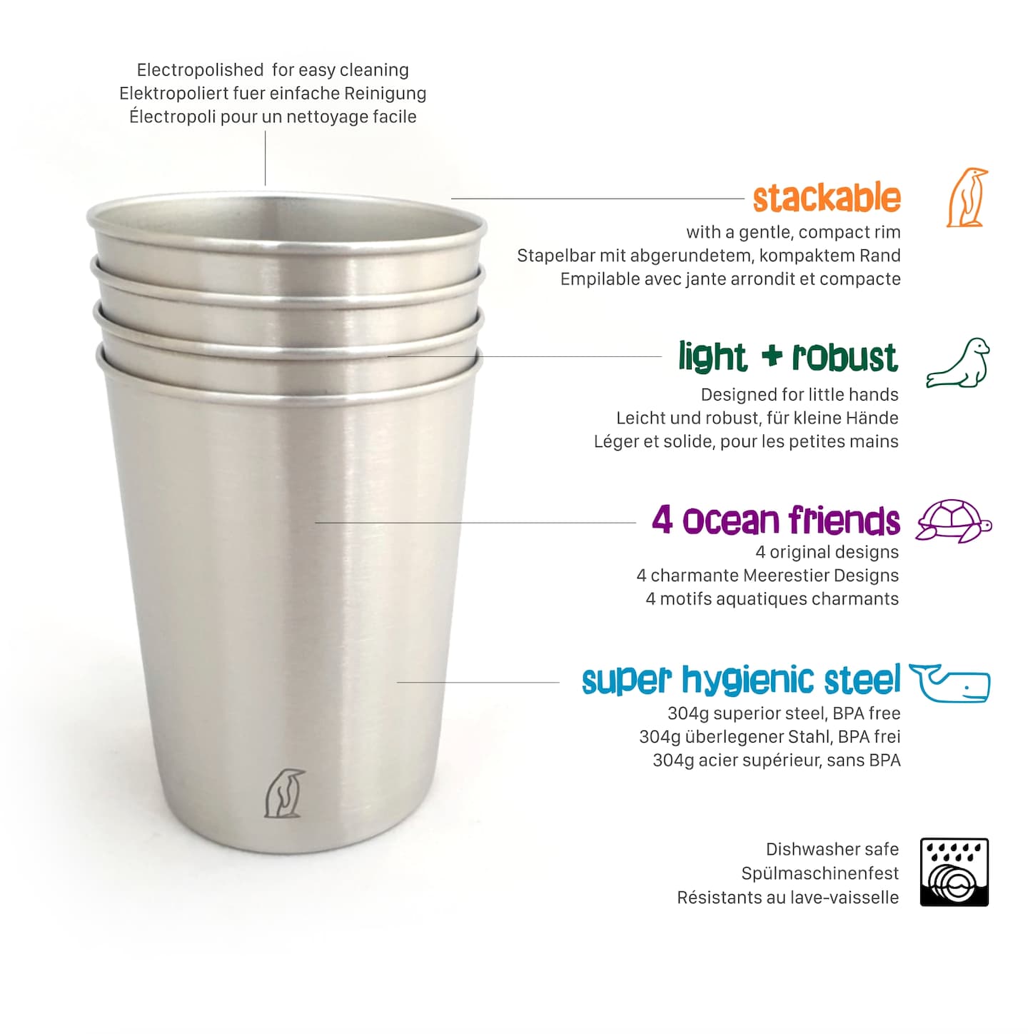 'Friendly Ocean Animals' (280ml/4 Per Pack) 