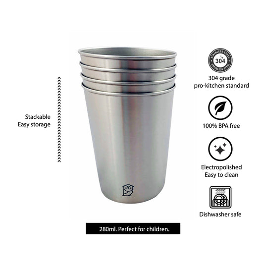 Edelstahl Kinderbecher Set 280ml (4er) – Waldtiere