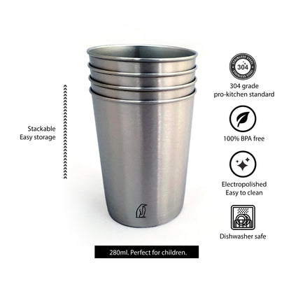 Edelstahl Kinderbecher Set 280ml (4er) – Ozeanfreunde